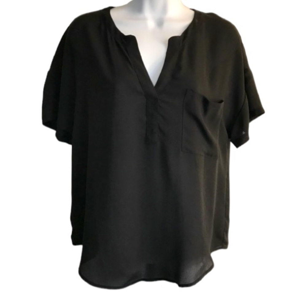 Black V-Neck Short Sleeve Women's Top